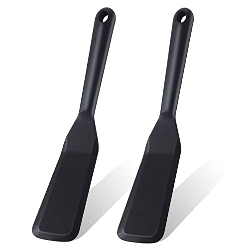 2 Pack Silicone Thin Omelet Turner, Heat Resistant Crepe Spatula for Nonstick Cookware, Pancake Spatula for Egg Cake Pizza Steak Omelet Crepes (Black)