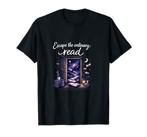 Escapar del Arte cósmico de la Puerta del Amante de los Libros Camiseta