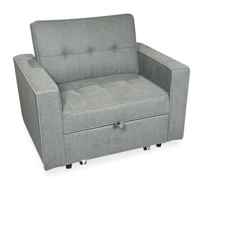 Homey - Sofá Cama Individual de 1 Plaza Modelo Aron, Diseño Moderno, Práctico y Funcional, con Reposabrazos, Gris