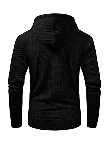 Jmierr Men's Fashion Hoodie Sweatshirt Casual Long Sleeve Drawstring Plaid Jacquard Pullover Hooded For Men With Zipper Pocket, Us 50(2Xl), Black #TOP2