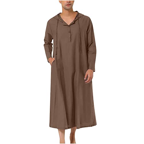 Zeiyignr Men's Muslim Arab Caftan Long Sleeve Hooded Button Up Long Gown Middle East Ramadan Islamic Abaya Thobe Dubai Robe3