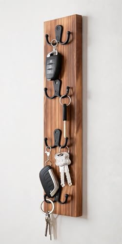 Yohsnor Vertical Key Holder for Wall - Mounted Wooden Key Rack Organizer with Hooks for Home Entryway, Laundry Room & Garage - Perfect Space-Saving Storage Solution for Keys, Wallets & Pet Leashes