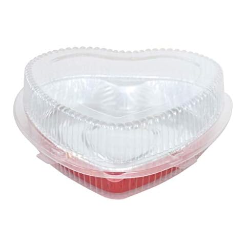 KitchenDance.com Disposable Red Aluminum Heart Shaped Cake Pan 8" Size w/Lid options (25, WITH CLAMSHELL CONTAINER) Cover