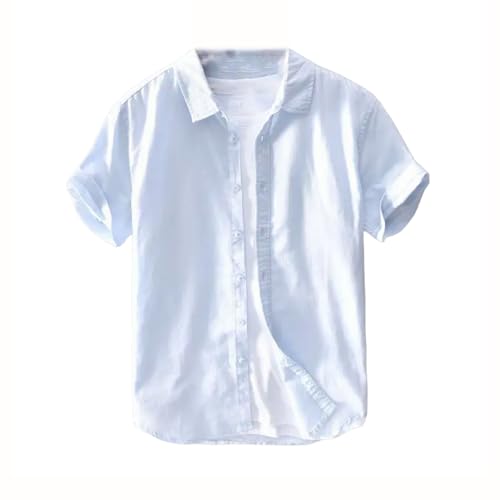 Chemise en lin et coton homme coupe ample manches courtes blanc pur anti-transpiration