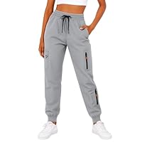 Cargo Joggers for Women High Elastic Waisted with Pockets Sweatpants Fashion Comfy Pants Loose Hiking Workout Trousers Gray