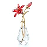 Crystal Tiger Lily Flower with Vase Metal Stem Red Lily Flower Collectible Gifts for Mom, Glass Lilium Floral Artificial Figurines for Home Wedding Party Decor