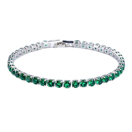 budiniao Eccellente braccialetto da tennis con zirconi cubici per donna e uomo, adatto a molte occasioni. Bracciali da tennis cubici in rame, verde platino 17 cm