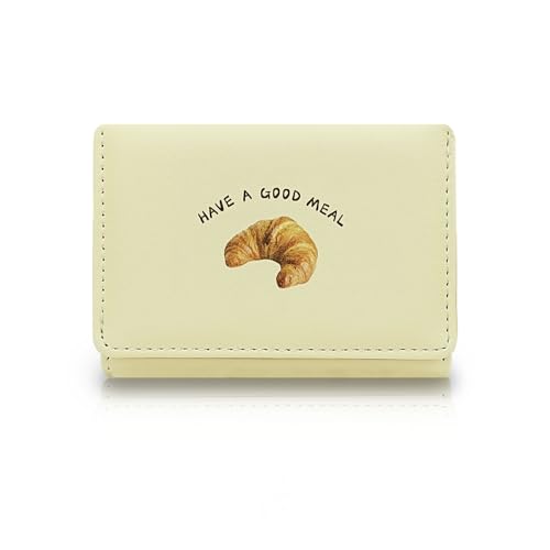 Women Wallets, Portable Triple Fold PU Leather Card Holder Ladies Purse with Cute Prints for Shopping, Dating, Travelling Small Purses for Women(Croissant)2