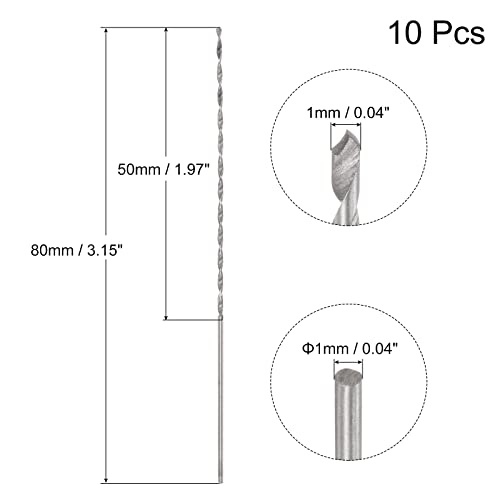 Uxcell 10 Pcs 1Mm Mini Micro Twist Drill Bits, High-Speed Steel Straight Shank Extra Long Drill Bit 80Mm For Aluminum Alloy #TOP1