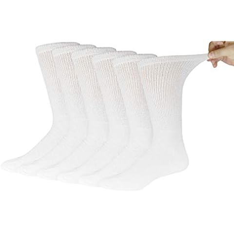 6 Pairs of Cotton Diabetic Non-Binding Neuropathy Crew Socks (White, Fits Mens shoe size 9-12/Womens shoe size 10-13), White, 10-13 Cover
