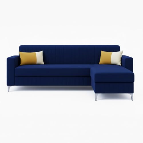 Image of SOCOZI Anton 4 Seater L Shape Sofa Set with Movable Ottoman | Flexible Left or Right Layout | Soft Velvet Suede Fabric | Modern Design | Plush Comfort Cushions for Living Room (Dark Blue)