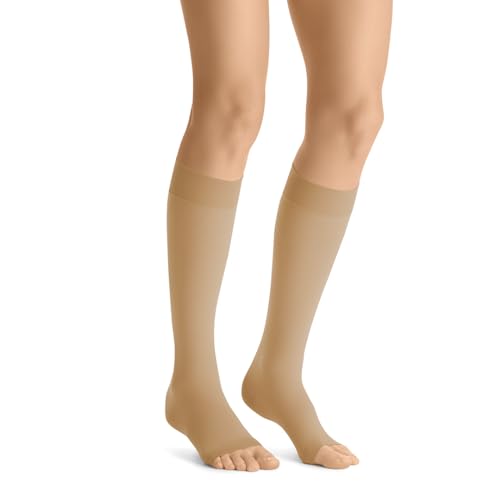Image of JOBST 115482 Opaque Compression Stocking, Knee High, 20-30mmHg, Open Toe, Large, Natural