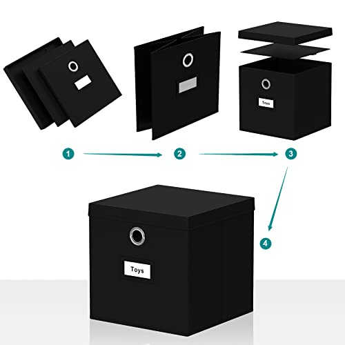 Pezin & Hulin Collapsible Fabric Storage Cubes With Lids, Foldable Cube Storage Bins For Closet Organzier, Lidded Home Storage Boxes With Label Cards, 6-Pack, Black (11×11×11 Inches) #TOP4