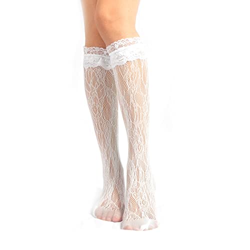 Yuyeran 3 Pairs Lace Knee High Socks Ruffle Fishnet Floral Sexy Stockings Socks For Women Lady Grils #TOP6