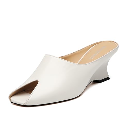 WAYDERNS Wedges Sandals for Women Peep Toe Wedge Heels Womens High Heel Sandals Square Toe Heeled Wedges Sandals Slip on Wedge Mules Open Toe Dress Heels
