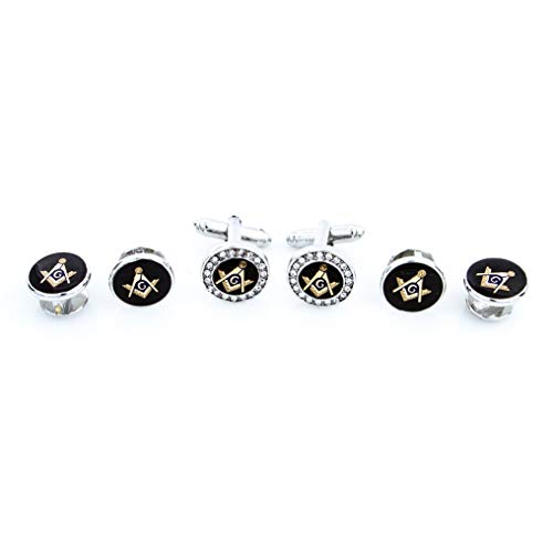 Mrcuff Freemason Masonic Mason Crystal Silver Tone Cufflinks And Studs Tuxedo Set In A Presentation Gift Box & Polishing Cloth #TOP2
