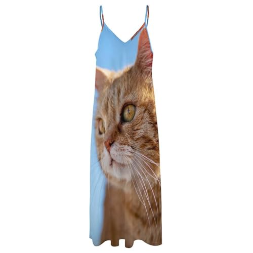Robe longue chat orange fluide sans manches maxi de qualité été - 3