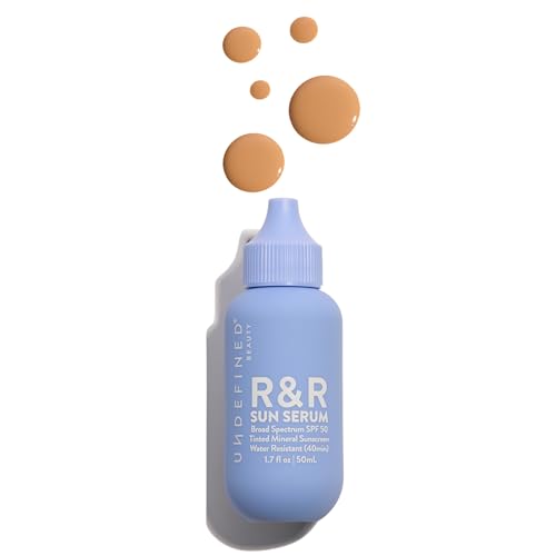 Undefined R&R Sun Serum SPF 50 PA++++ Tinted Mineral Sunscreen with Niacinamide, Water Resistant Broad Spectrum Protection & Blue Light Defense (Medium Tint)