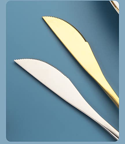 Image of Stainless Steel Flatware Set - Mirror Polished Cutlery for Dinner, Kitchen Utensil with Fork, Spoon, Knife Silverware Tableware Lunch Box(Silver-Blue, Set of 4)