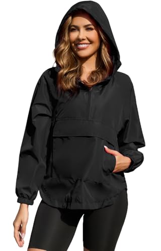 PESION Womens Packable Waterproof Raincoat Lightweight Rain Jacket, Running Cycling Hiking Windbreaker Pullover Jackets