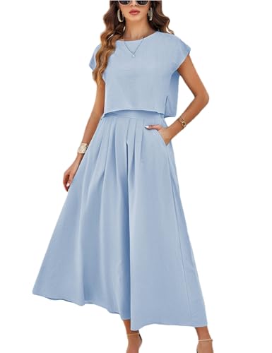Image of Mingzhu Womens 2 Piece Outfits Skirt Set Summer Casual Cap Sleeve Crop Tops Maxi Dress Sets with Pockets