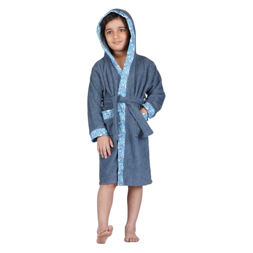RANGOLI Premium 100% Bamboo Kids Bathrobe, 600 Gsm | Ultra Soft, Hooded Bathrobe For Boys With 2 Pockets And Attached Adjustable Belt | Gown Bathrobe For Kids Boys From Age 3 to 4 Years | Dark Blue