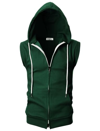 Image of Ohoo Mens Slim Fit Sleeveless Lightweight Zip Up Hooded Sweatshirt Vest Hoodie