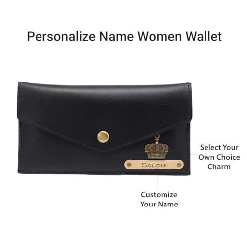 Image of AICA Personalised Name & Charm Leather Womens Wallet Black
