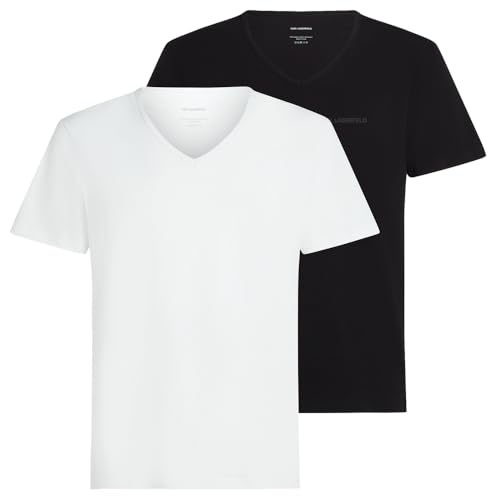 Karl Lagerfeld Hommes Elongated Logo V-Neck T-Shirt (2 Pack) White/Black M