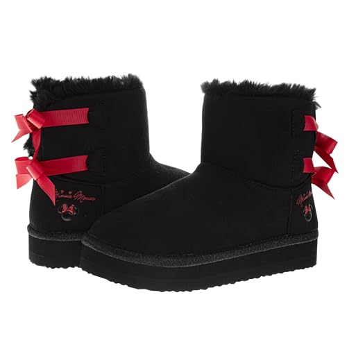 Disney Minnie Mouse Slip-on Snow Boots for Girls - Fuzzy Winter Faux Fur Shoes for Girls Size Little Kids to Big Kids4