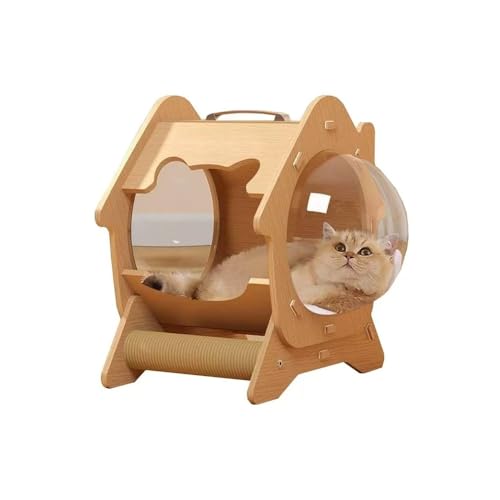 Lapakey中世スタイルのデザイン、、猫の巣スペースカプセル、猫一体型ペット猫爪とぎポスト,ト透明 カプセル型 ネコハウス 木製 オシャレ感 四季通用 おしゃれ ぬいぐるみパッド付き (宇宙カプセル型キャットベッド(アップグレードパネル))