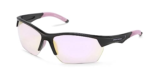 Skechers Women's SE6227 Shield Sunglasses, Shiny Black/Bordeaux Mirror, 66/17/130