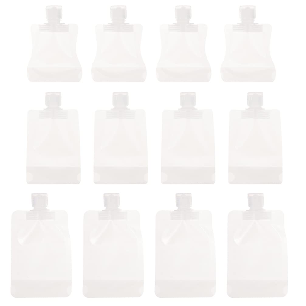 FOMIYES 12 Pcs Empty Lotion Bag Travel Size Cosmetic Sub- packing Pouch Small Suction Mouth Refillable Squeeze Pouch for Shampoo Shower Gel (30ml/ 50ml/ 100ml)
