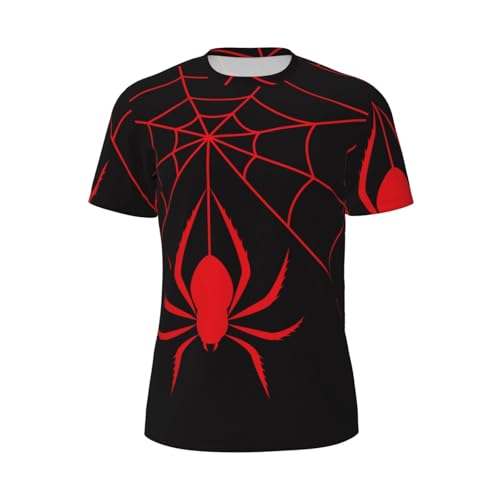 Image of Salelf Red Spider and Spider Web for Men's Dry Fit Workout Gym T Shirts, Short Sleeve Running Moisture Wicking, Black, M
