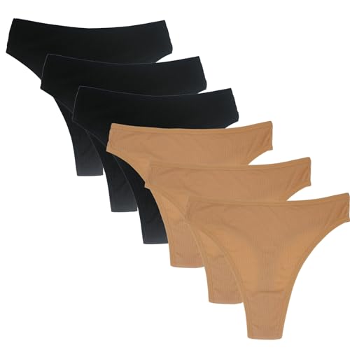 Image of High Waisted Cotton Thongs Underwear For Women Breathable Sport Athletics Panties High Rise Plus Size Multipack