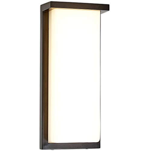 Best Seller Hamilton Hills Flush Mount Modern Outdoor Wall Sconce | Squared 14 Bright Clean Line Black Exterior Light | Brushed Nickel Finish with Frosted Lens | 3000K LED Lighting with No Bulb Required