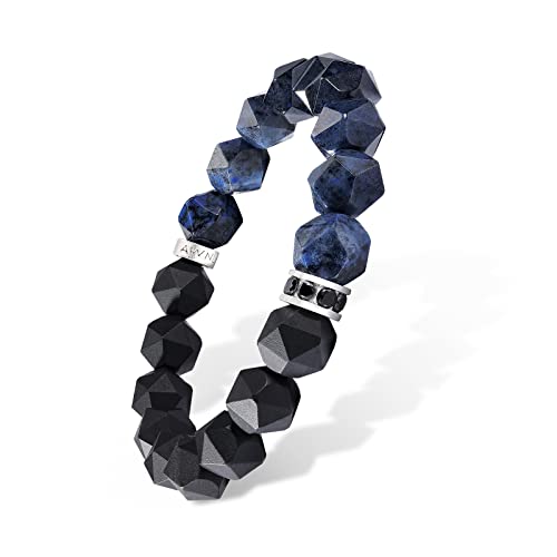 AWNL Valentine's Day Gift 10mm Beaded Bracelet with Black Onyx and Blue Dumortierite Bracelet Energy Healing Double Protection Chakra Bracelet for Men with Lucky Charms