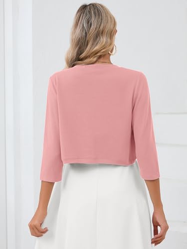 Image of Heymoments Women's 3 /4 Sleeve Casual Shrugs Lightweight Open Front Cropped Cardigan for Dresses