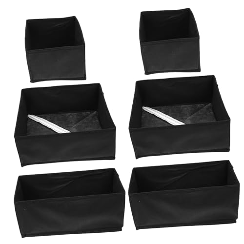 Ipetboom 6 piezas Caja Organizadora de Ropa Interior de Tela No Tejida Set de Almacenamiento para Sujetadores y Calcetines Cajonera para Armario Resistente y Transpirable Color Negro