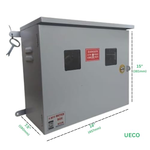 Image of Safe Meter Box - Heavy-Duty Weatherproof Metal Enclosure with Ply Base & Lock | DUAL WINDOW | Solar Installations /Meter /EV Charging /CCTV Power Box / | 18 inchx15 inchx7.5 inch (457x381x190 mm) Wall Mount