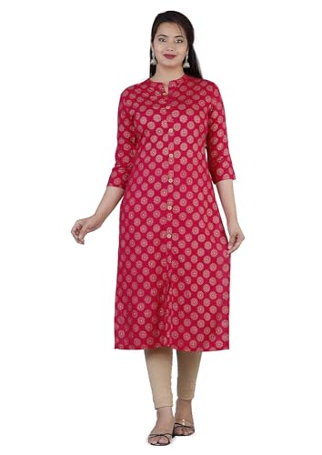 Image of Rayon Knee Length Printed Straight Kurti for Women | Kurtas for Women | Women Kurta | Round Neck Full Sleeves Short Kurti for Women's