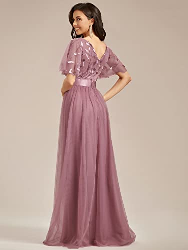Image of Ever-Pretty Sequin Formal Prom Dresses for Women Ruffle Sleeves Empire Waist A-Line Long Mother of Bride Dress 00904