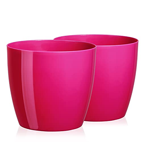 Tymar Pot de Fleurs en Plastique, Lot de 2, Forme Ronde, Cache-Pot (Fuchsia, ø 23 cm)