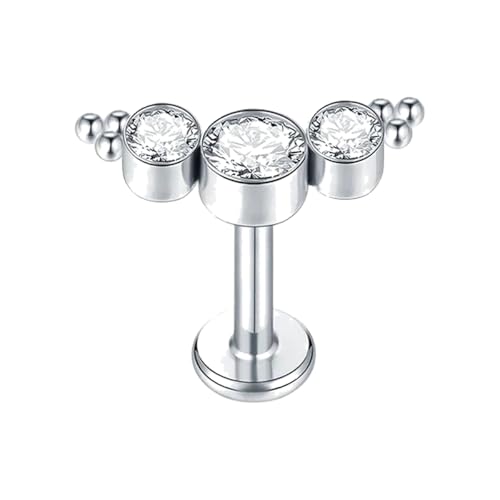 HIRMENENTE New 2026 Unisex 1Pc Titanium 16G Cz Gem Labret Lip Bar Rings Crystal Flower Ear Cartilage Tragus Helix Lobe Earring Piercings Screw Flt Top Jewelry Fashion Accessories For Women And Men