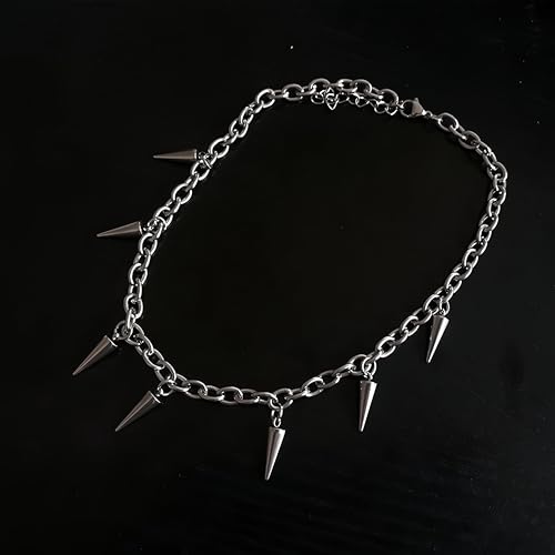 Tapered Rivet Stainless Steel Necklace for Men, Punk Style，38+5cm2
