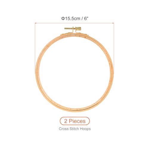 Image of PATIKIL 2 Pieces 6 Inch Embroidery Hoops Round Adjustable Beach Wood Circle Cross Stitch Hoop Ring Bulk for Embroidery Art Craft Handy Sewing Decoration