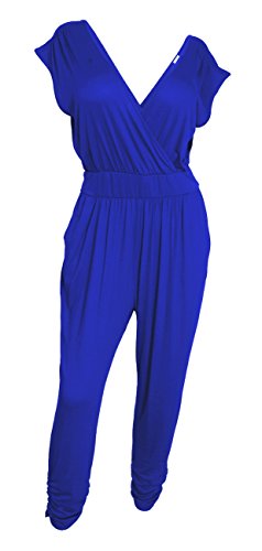 eVogues Plus Size Deep V-Neck Jumpsuit Royal Blue...