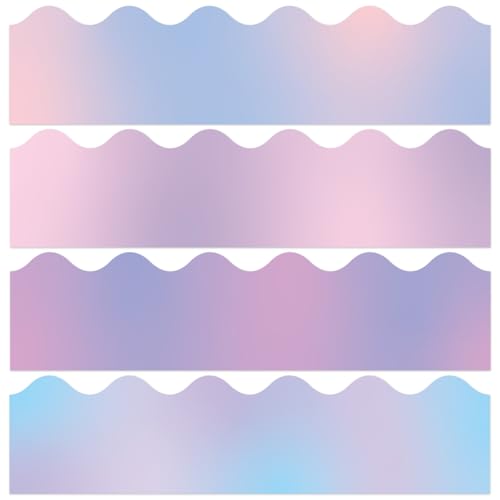 60 Feet Bulletin Board Borders, Gradient Scalloped Rolled Border Trim for School, Classroom & Offices- Gradient Purple