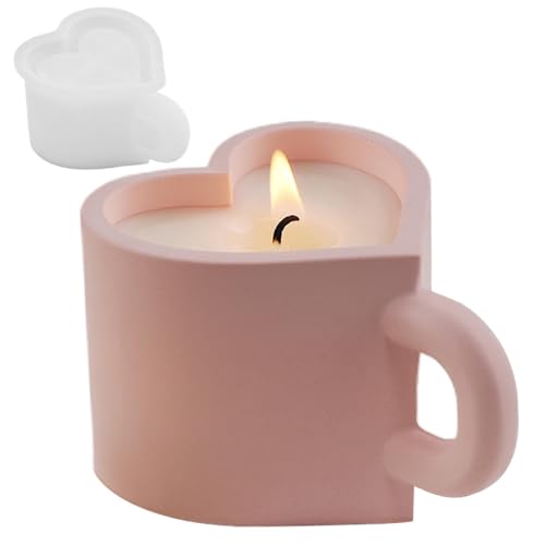 Anulely Molde de vela de taza de corazón, molde de silicona 3D antiadherente para taza de corazón, molde de resina de yeso, molde de caramelo de fácil liberación para postres