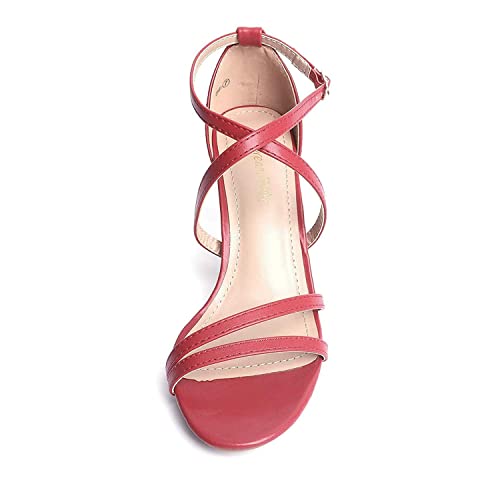 DREAM PAIRS DREAM PAIRS Women's Fashion Stilettos Open Toe Pump Heel Sandals,Size 9,Red/Pu,GIGI